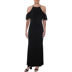 NWT Ralph Lauren Black Ruffle Halter Evening Gown